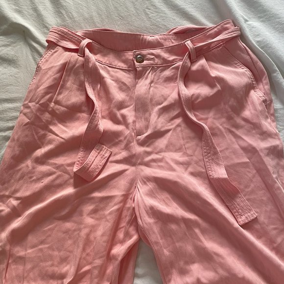 ⭐️ Pink Wide Leg Boho Peasant Hipster Minimalist Modern Glam Belted Farm Pants - Picture 3 of 6